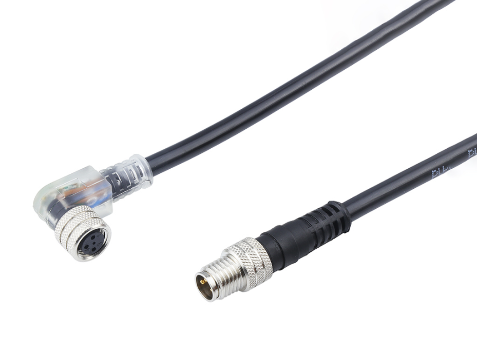 Nano-Change (M8) Double-Ended Cordset, 3 Poles, Male (90°) to Female (Straight), 0.34mm² PVC Cable, with PNP LED Sensors, PVC Cable, 2.0m (6.56') Length