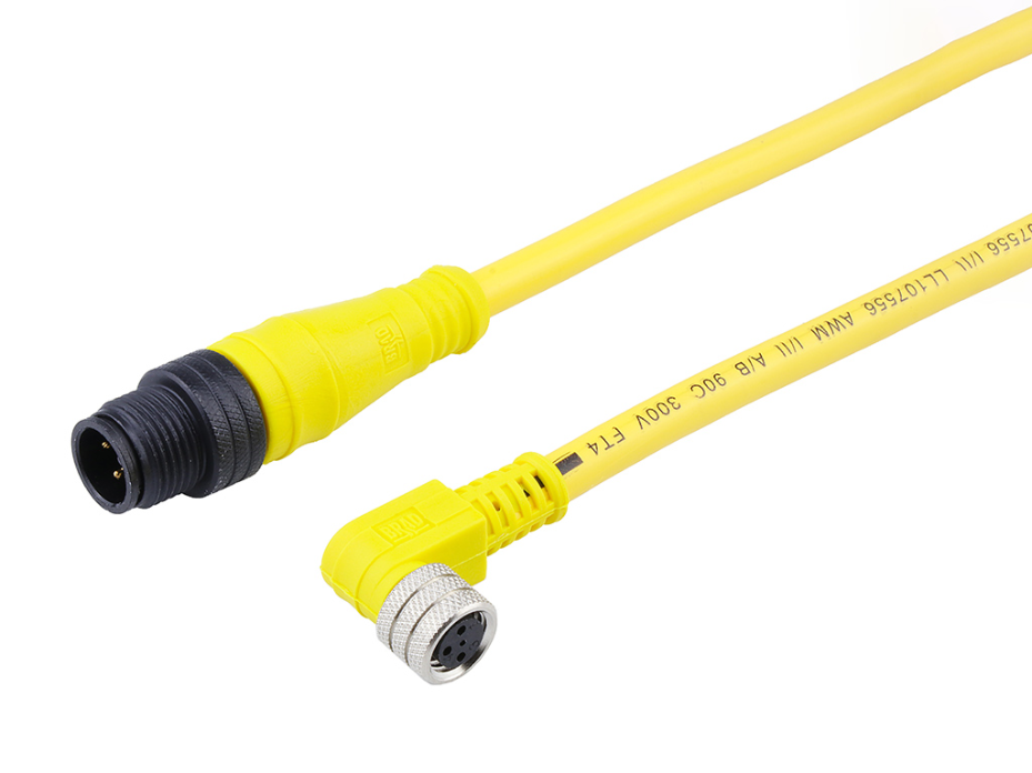 Nano-Change (M8) to Micro-Change (M12) Double-Ended Cordset, 3 Poles, Female (90°) to Male (Straight), 0.25mm² PVC Cable, 5.0m (16.40') Length