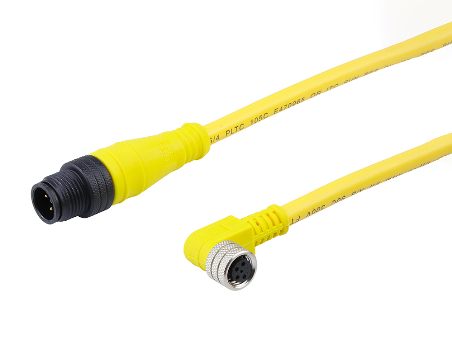 Nano-Change (M8) to Micro-Change (M12) Double-Ended Cordset, 4 Poles, Female (90°) to Male (Straight), 0.25mm² PVC Cable, 1.0m (3.28') Length