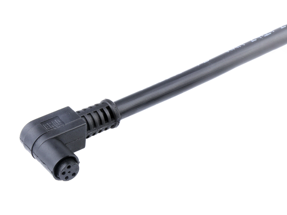 Nano-Change (M8) Single-Ended Cordset, 4 Poles, Female (90°) with Snap Coupling to Pigtail, 0.25mm² PVC Cable, 5.0m (16.40') Length