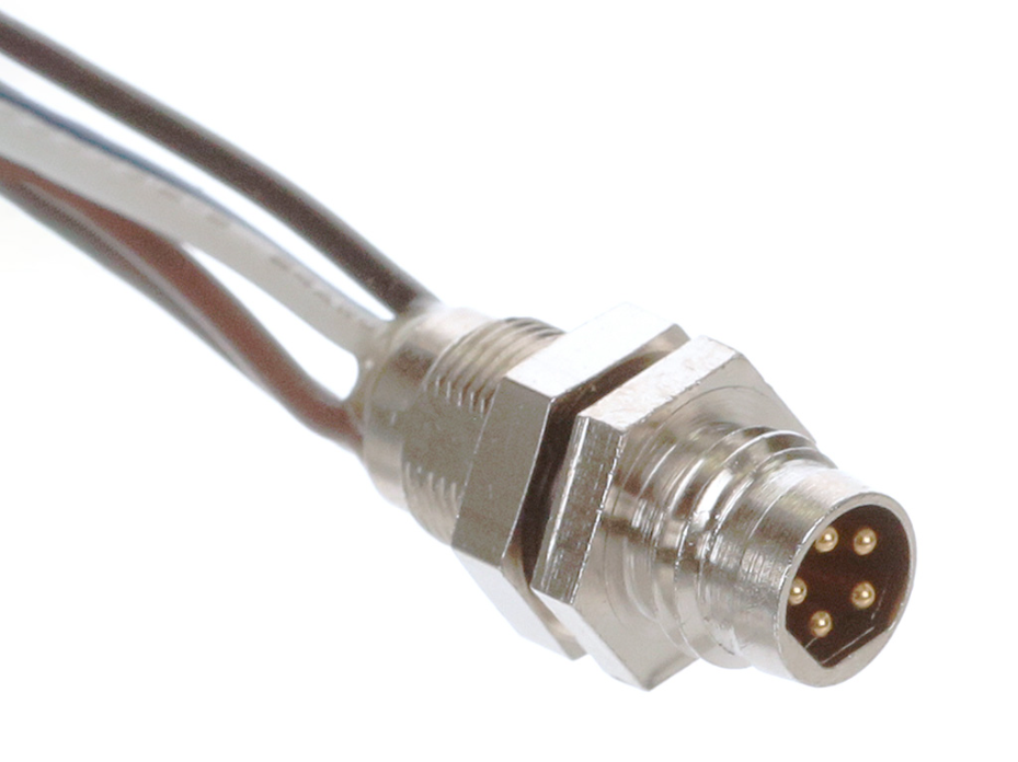 Nano-Change (M8) Receptacle, 5 Poles, B-Coded, M8 x 0.5 Mounting Threads, Male (Straight) to 24 AWG Leads, 0.30m (11.81") Length