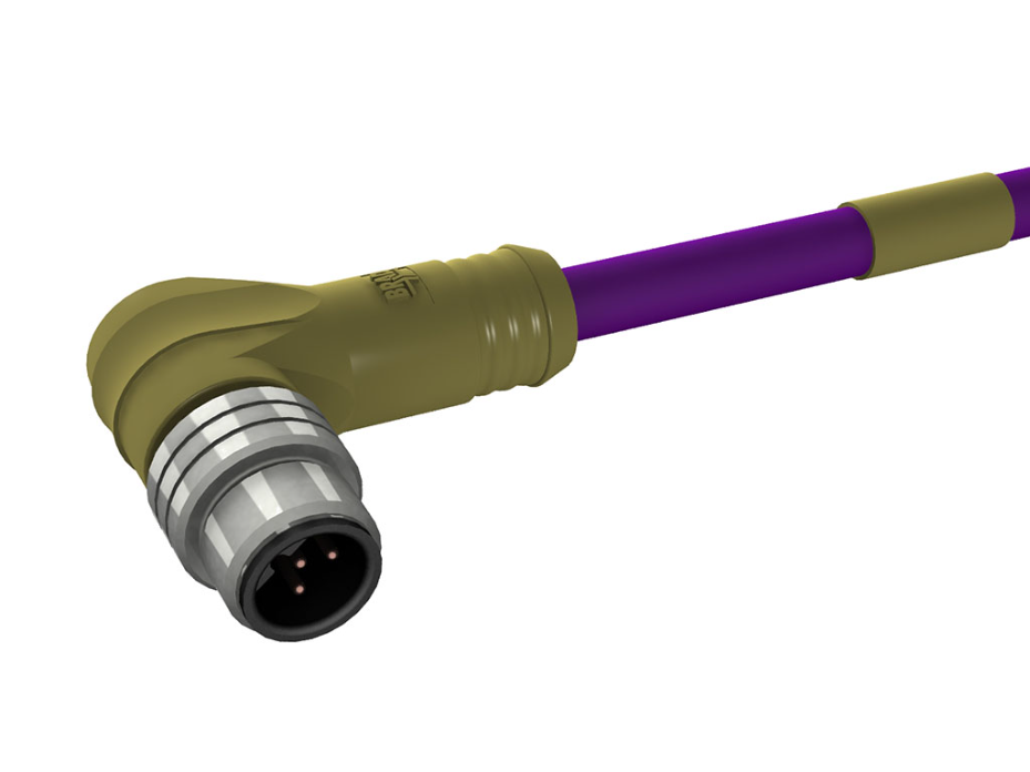 Micro-Change (M12) Single-Ended Cordset, 5 Poles, Male (90°) to Pigtail, 24 AWG, 20.0m (65.62') Length, PROFIBUS PUR Cable Preferred Version in Europe