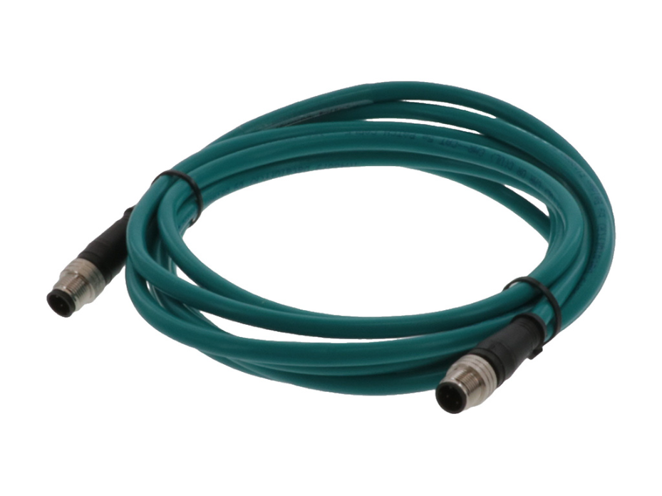 Micro-Change (M12) Double-Ended Cordset, 4 Poles, D-Coded, Male (Straight) to Male (Straight), 24 AWG, Teal PVC Cable, 20.0m (65.62') Length