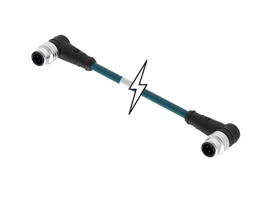 Micro-Change (M12) Double-Ended Cordset, 4 Poles, D-Coded, Male (90°) to Male (90°), 24 AWG, Teal TPE Cable, 4.0m (13.12') Length