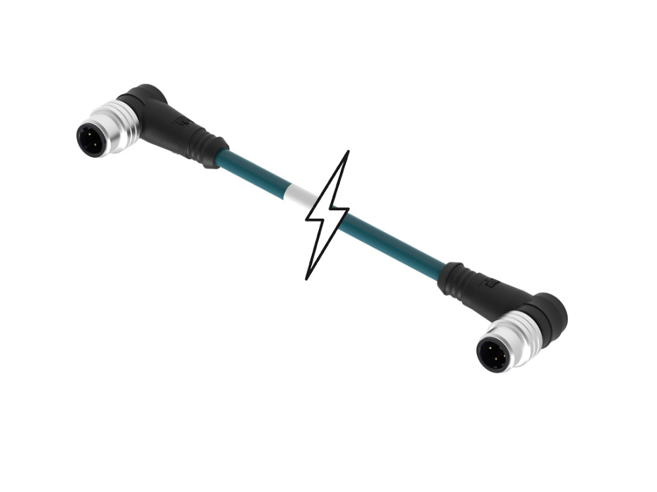 Micro-Change (M12) Double-Ended Cordset, 4 Poles, D-Coded, Male (90°) to Male (90°), 24 AWG, Teal TPE Cable, 5.0m (16.40') Length