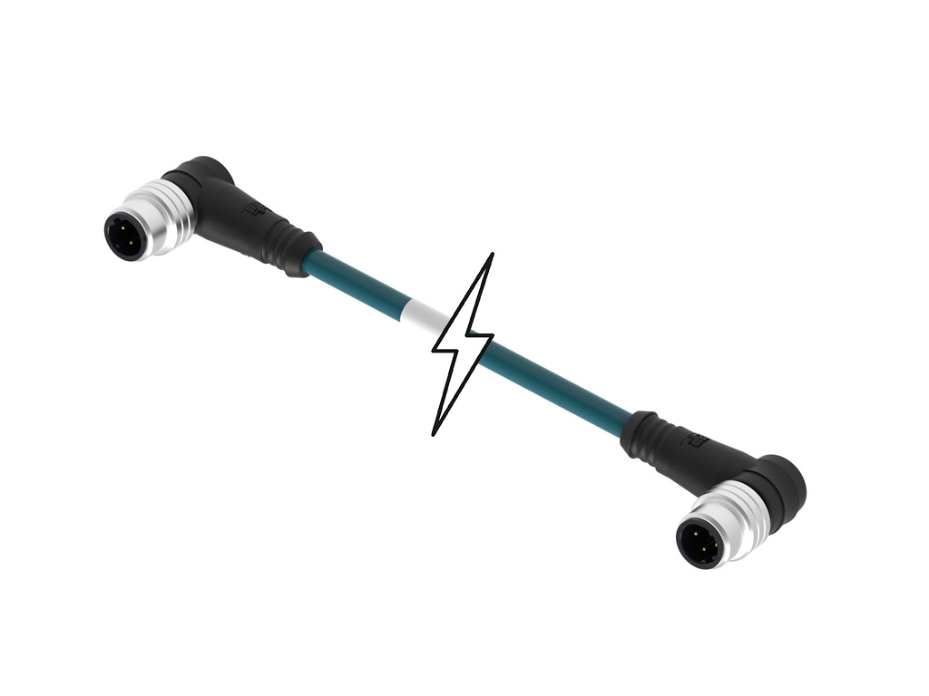 Micro-Change (M12) Double-Ended Cordset, 4 Poles, D-Coded, Male (90°) to Male (90°), 24 AWG, Teal TPE Cable, 10.0m (32.81') Length