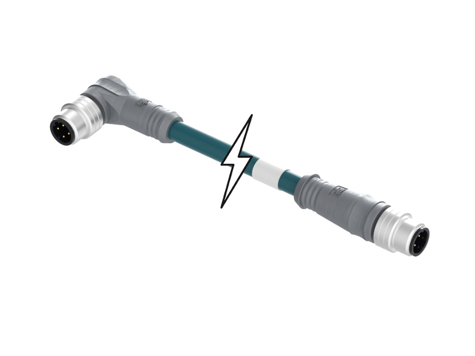 Micro-Change (M12) Double-Ended Cordset, 4 Poles, D-Coded Male (Straight) to Male (90°), 22 AWG, Shielded PUR Cable, 2.0m (6.56') Length