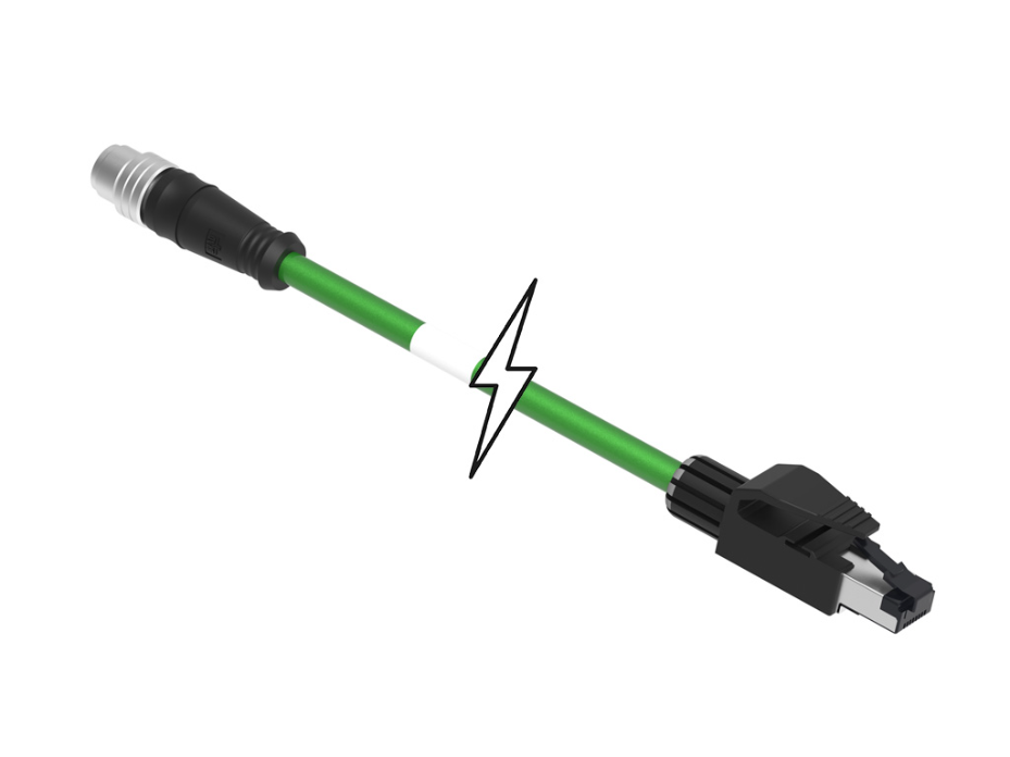 Micro-Change (M12) to RJ-45 Double-Ended Cordset, 4 Poles, D-Coded, Male (Straight) to Male RJ-45, 22 AWG, Shielded PUR Cable, 2.0m (6.56') Length