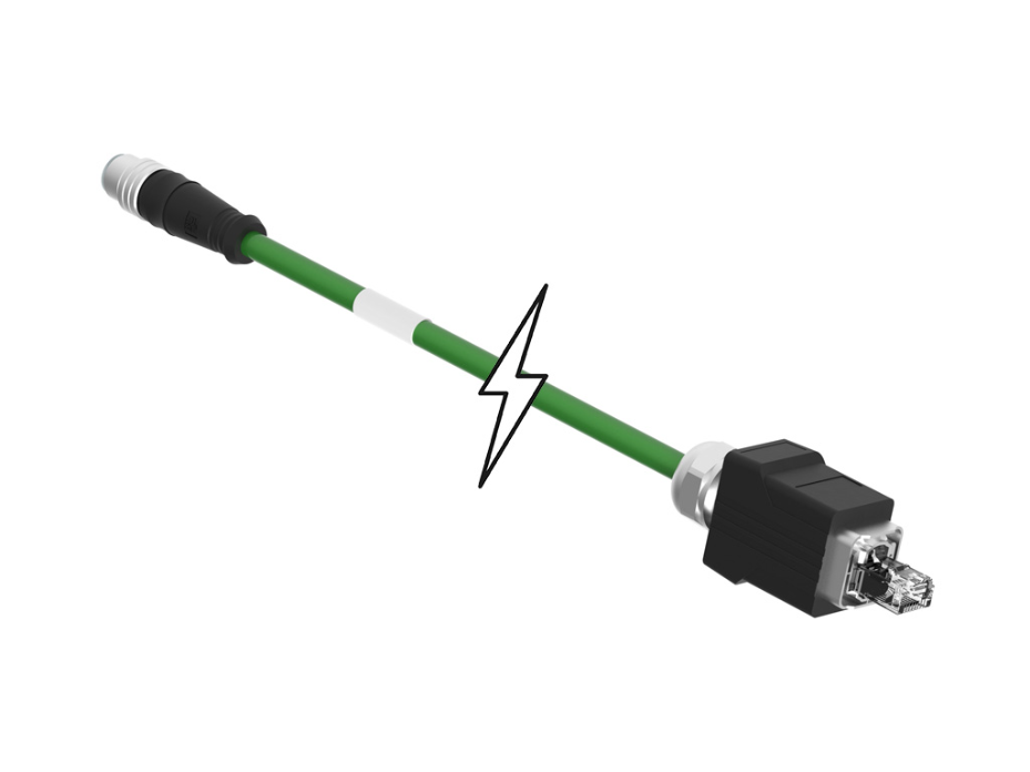 Micro-Change(M12) Double-Ended Cordset, 4 Poles, D-Coded, Male (Straight) to Male Push/Pull RJ-45, 22 AWG, Shielded PUR Cable, 25.0m (16.40') Length