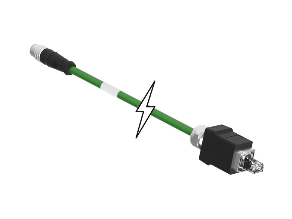 Micro-Change(M12) Double-Ended Cordset, 4 Poles, D-Coded, Male (Straight) to Male Push/Pull RJ-45, 22 AWG, Shielded PUR Cable, 0.50m (1.64') Length
