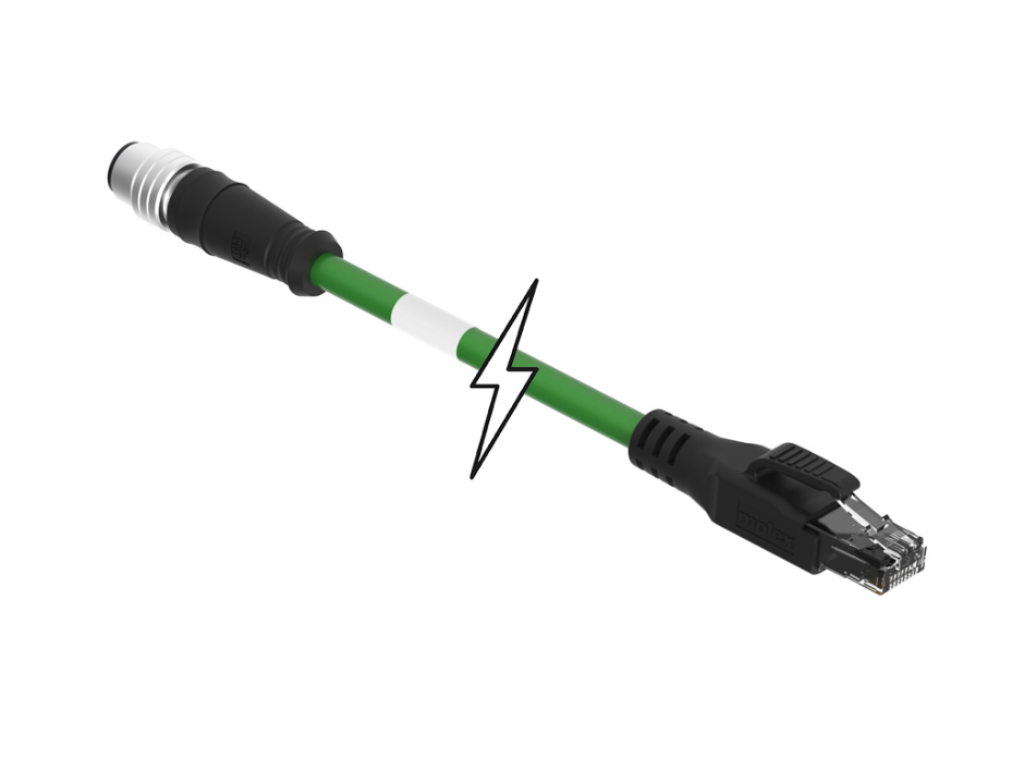 Micro-Change (M12) to RJ-45 Double-Ended Cordset, 4 Poles, D-Coded, Male (Straight) to Male RJ-45, 22 AWG, Shielded PUR Cable, 15.0m (49.21') Length