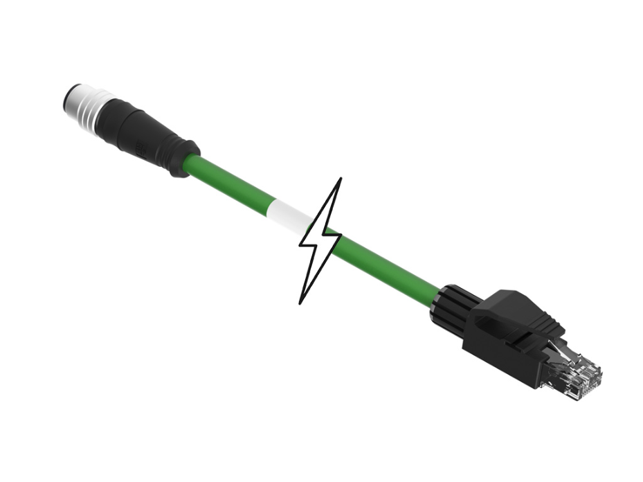 Micro-Change (M12) to RJ-45 Double-Ended Cordset, 4 Poles, D-Coded, Male (Straight) to Male RJ-45, 22 AWG, Shielded PUR Cable, 50.0m (164.04') Length