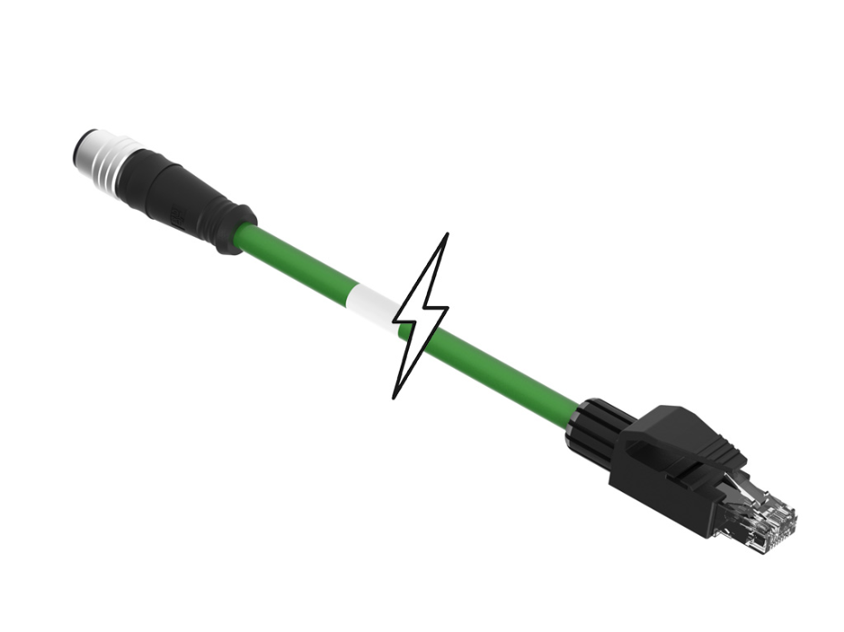 Micro-Change (M12) Double-Ended Cordset, 4 Poles, D-Coded, Female (Straight) to Male RJ-45, Cable, 22 Shielded PUR Cable, 5.0m (16.40') Length