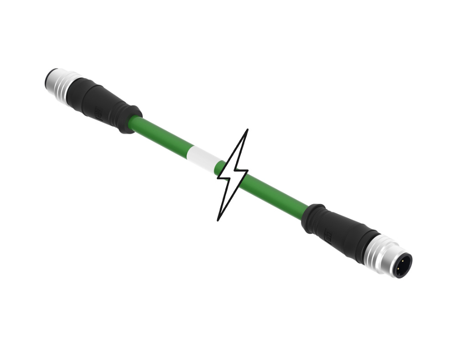 Micro-Change (M12) Double-Ended Cordset, 4 Poles, D-Coded, Male (Straight) to Male (Straight), 22 AWG, Shielded PUR Cable, 80.0m (262.40' ) Length, 6.70mm (.264") Diameter, Green