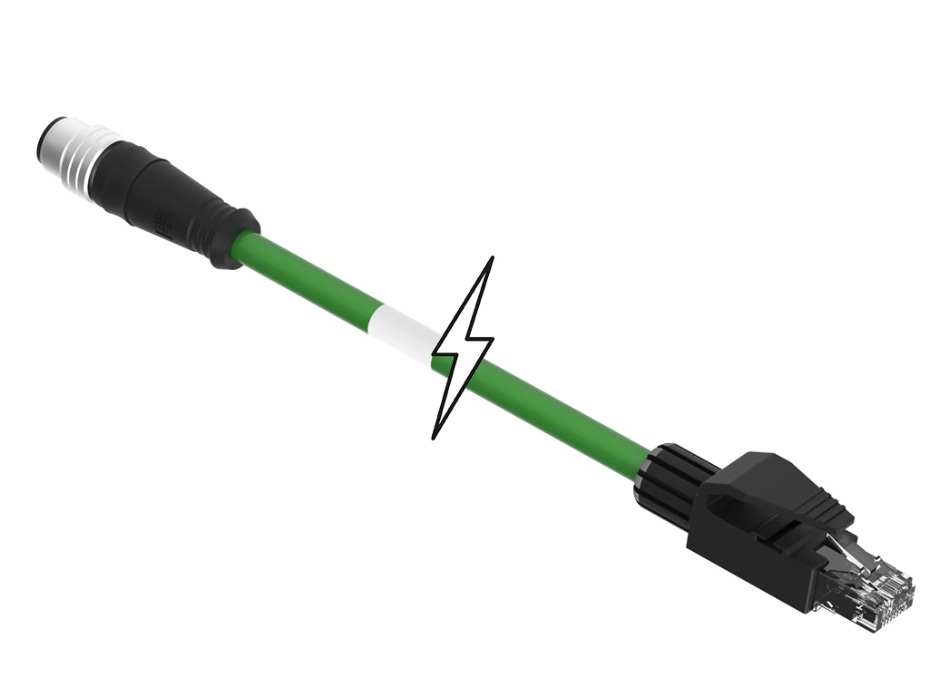 Micro-Change (M12) to Standard RJ-45 Double-Ended Cordset, 4 Poles, D-Coded, Male (Straight) to Male (Straight), 22 AWG, Shielded PUR Cable, 12.0m (39.37' ) Length, 6.70mm (.264") Diameter, Green