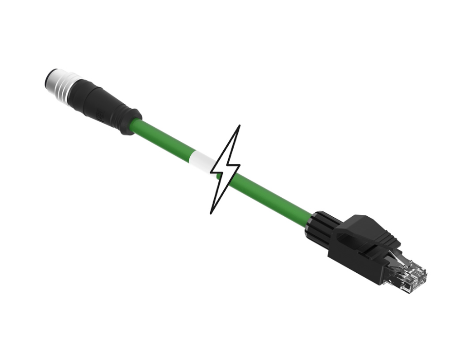 Micro-Change (M12) to Standard RJ-45 Double-Ended Cordset, 4 Poles, D-Coded, Male (Straight) to Male (Straight), 22 AWG, Shielded PUR Cable, 70.0m (229.66' ) Length, 6.70mm (.264") Diameter, Green
