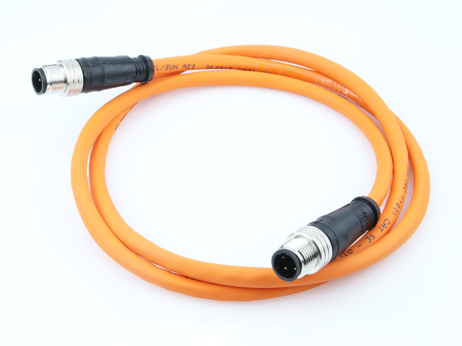 Micro-Change (M12) Double-Ended Cordset, 4 Poles, D-Coded, Male (Straight) to Male (Straight), 24 AWG, Orange TPE Cable, 1.0m (3.28' ) Length, 6.35mm (.250") Diameter