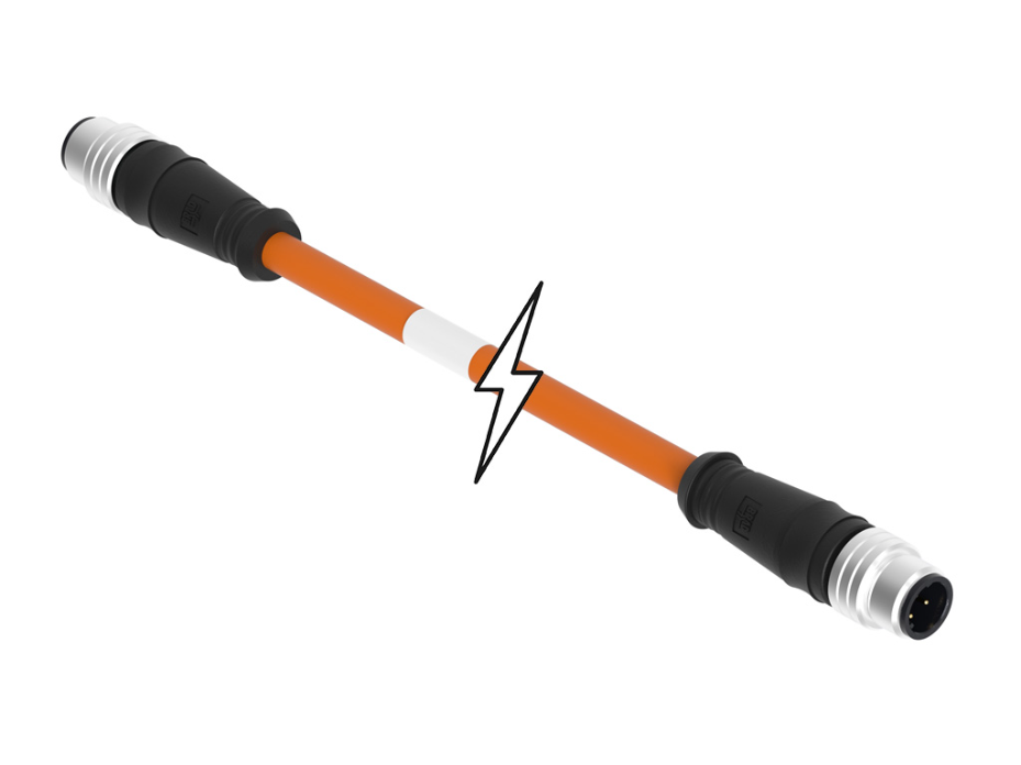 Micro-Change (M12) Double-Ended Cordset, 4 Poles, D-Coded, Male (Straight) to Male (Straight), 24 AWG, Orange TPE Cable, 12.0m (39.37' ) Length, 6.35mm (.250") Diameter