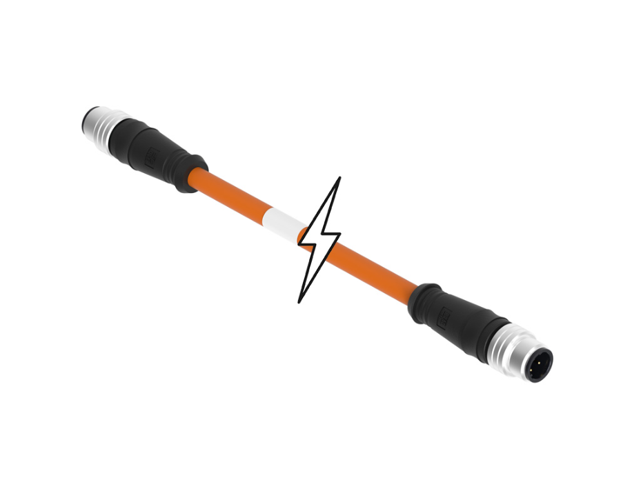 Micro-Change (M12) Double-Ended Cordset, 4 Poles, D-Coded, Male (Straight) to Male (Straight), 24 AWG, Orange TPE Cable, 20.0m (65.62' ) Length, 6.35mm (.250") Diameter