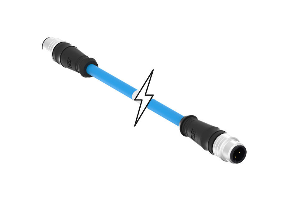 Micro-Change (M12) Double-Ended Cordset, 4 Poles, D-Coded, Male (Straight) to Male (Straight), 24 AWG, Blue TPE Cable, 35.0m (114.83' ) Length, 6.99mm (.275") Diameter