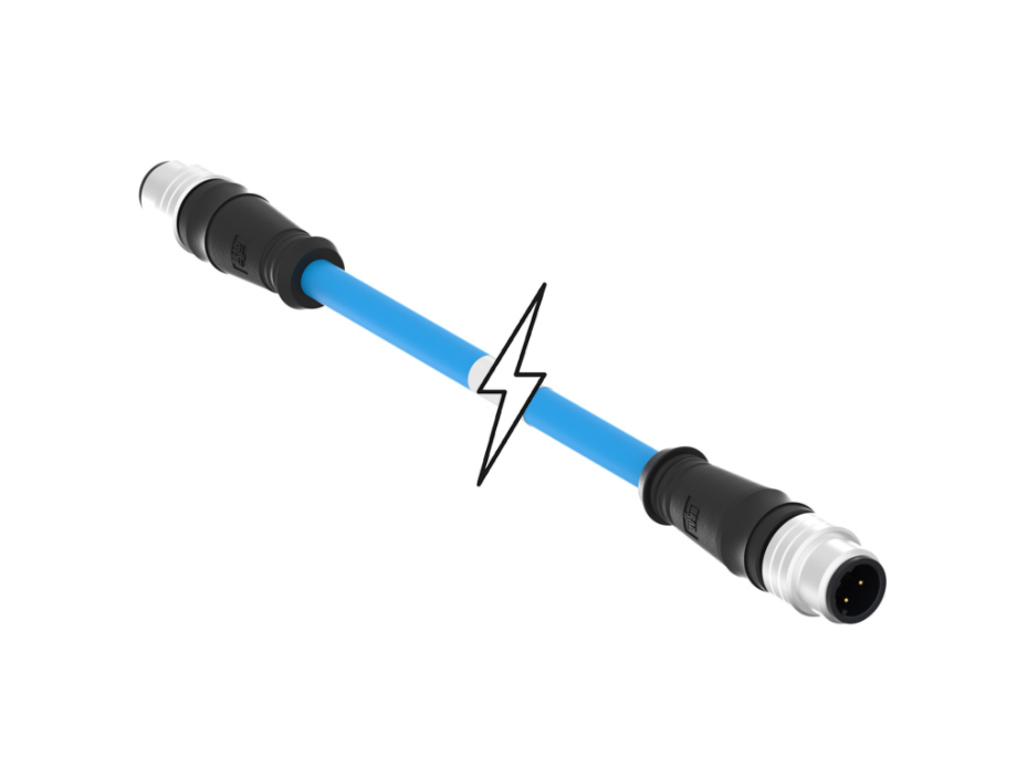 Micro-Change (M12) Double-Ended Cordset, 4 Poles, D-Coded, Male (Straight) to Male (Straight), 24 AWG, Blue TPE Cable, 45.0m (147.64' ) Length, 6.99mm (.275") Diameter