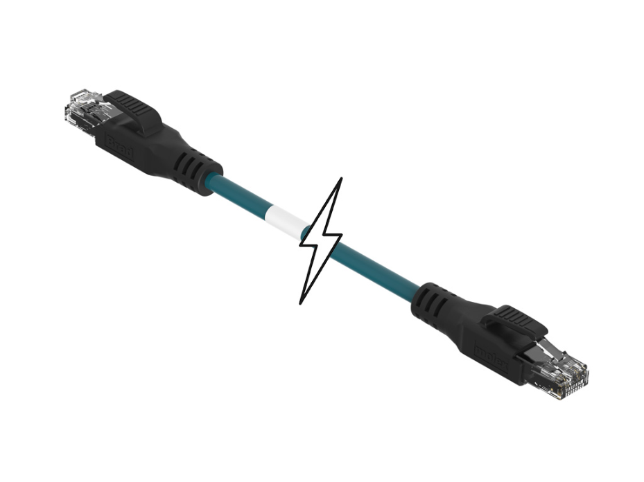 Double-Ended RJ-45 Cordset, 4 Poles, Male (Straight) to Male (Straight), 26 AWG, Shielded TPE Cable, 5.0m (16.40' ) Length, 6.00mm (.236") Diameter, Teal
