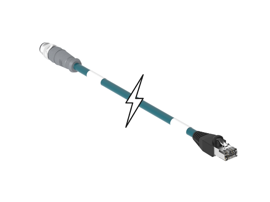 Micro-Change (M12) to Standard RJ-45 Double-Ended Cordset, 4 Poles, D-Coded, Male (Straight) to Male (Straight), 26 AWG, Shielded TPE Cable, 10.0m (32.81' ) Length, 6.00mm (.236") Diameter, Teal