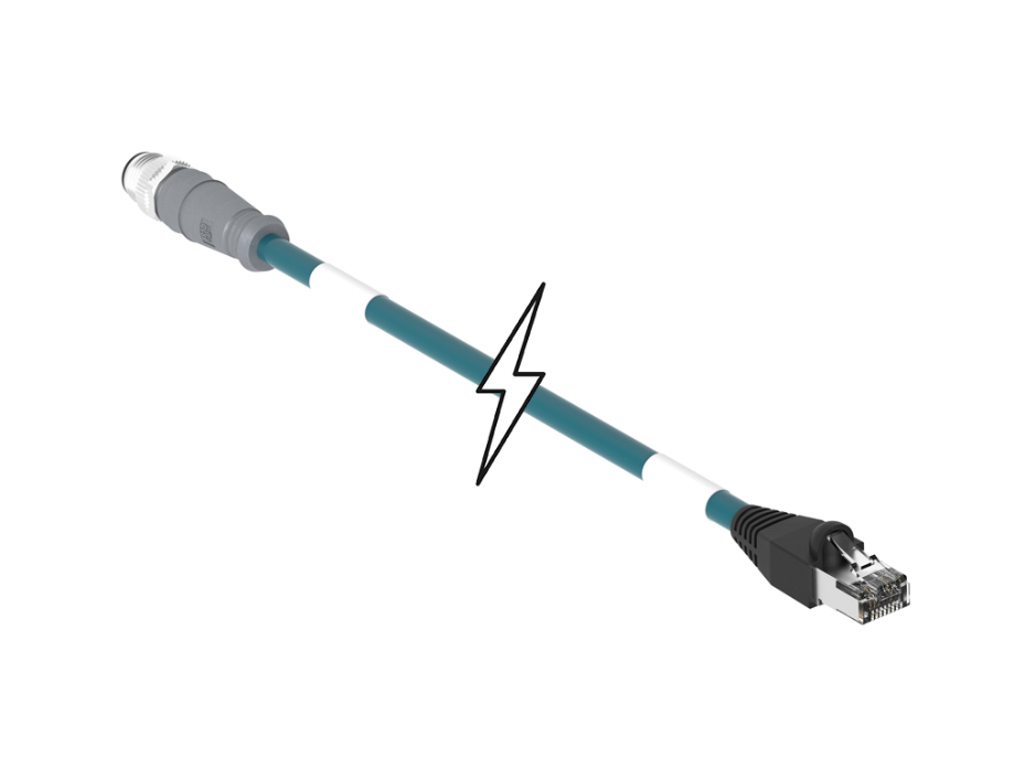 Micro-Change (M12) to Standard RJ-45 Double-Ended Cordset, 4 Poles, D-Coded, Male (Straight) to Male (Straight), 26 AWG, Shielded TPE Cable, 15.0m (49.21' ) Length, 6.00mm (.236") Diameter, Teal