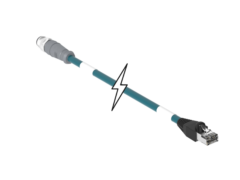 Micro-Change (M12) to Standard RJ-45 Double-Ended Cordset, 4 Poles, D-Coded, Male (Straight) to Male (Straight), 26 AWG, Shielded TPE Cable, 20.0m (65.62' ) Length, 6.00mm (.236") Diameter, Teal