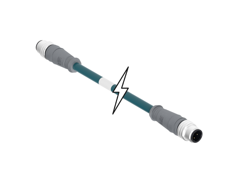 Micro-Change (M12) Double-Ended Cordset, 4 Poles, D-Coded, Male (Straight) to Male (Straight), 26 AWG, Shielded TPE Cable, 0.30m (11.81") Length, 6.00mm (.236") Diameter, Teal