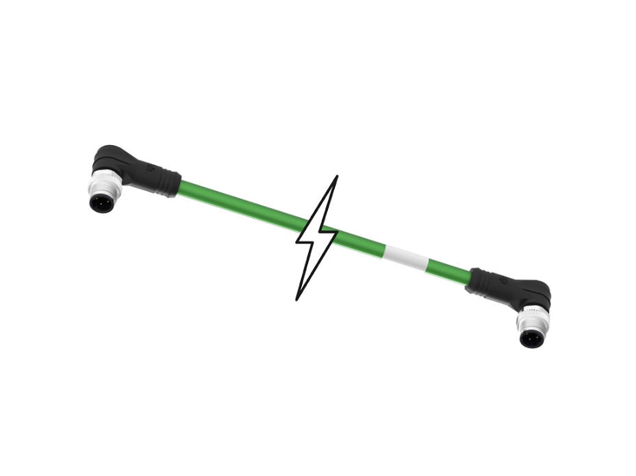 Micro-Change (M12) Double-Ended Cordset, 4 Poles, D-Coded, Male (90°) to Male (90°), Green TPU WSOR Cable, 22 AWG, 2.0m (6.56') Length