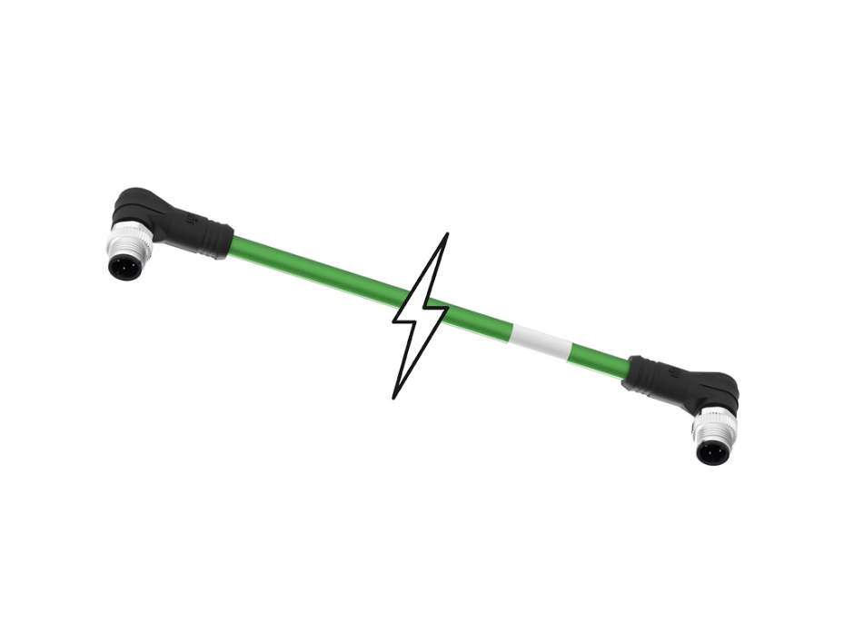 Micro-Change (M12) Double-Ended Cordset, 4 Poles, D-Coded, Male (90°) to Male (90°), Green TPU WSOR Cable, 22 AWG, 10.0m (32.81') Length