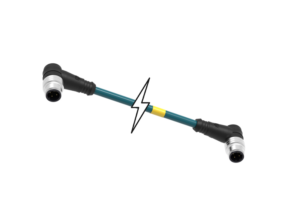 Micro-Change (M12) Double-Ended Cordset, 4 Poles, D-Coded, Male (90°) to Male (90°), 24 AWG, Teal TPE Cable, 42.0m (137.80') Length