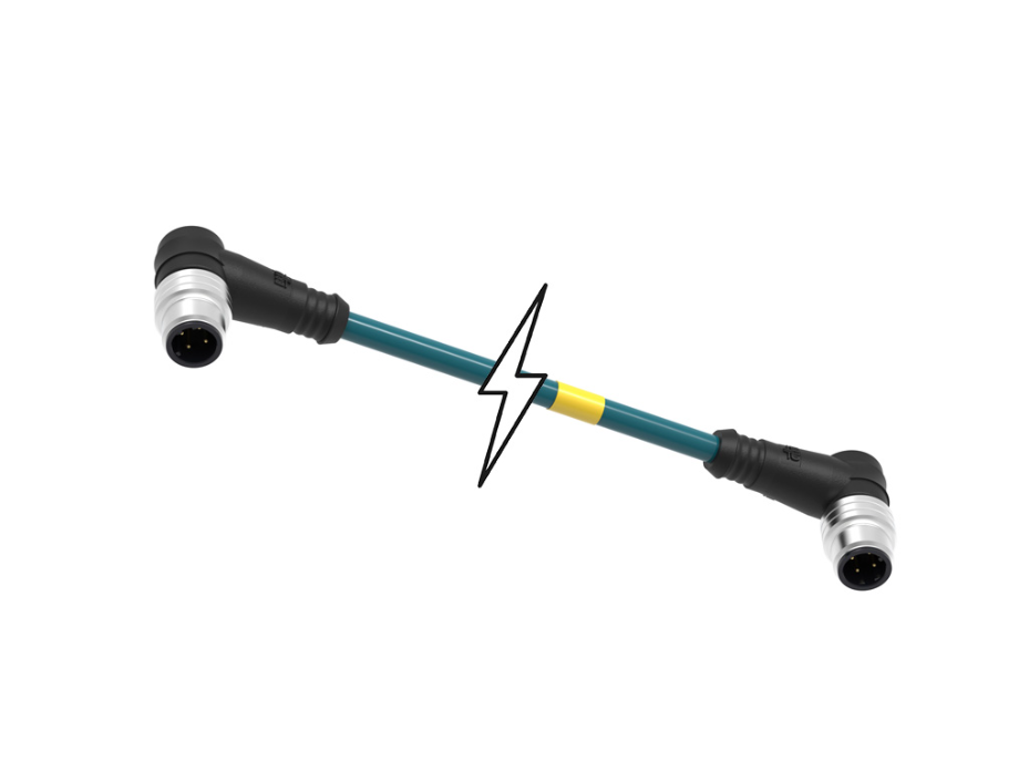 Micro-Change (M12) Double-Ended Cordset, 4 Poles, D-Coded, Male (90°) to Male (90°), 24 AWG, Teal TPE Cable, 50.0m (164.04') Length