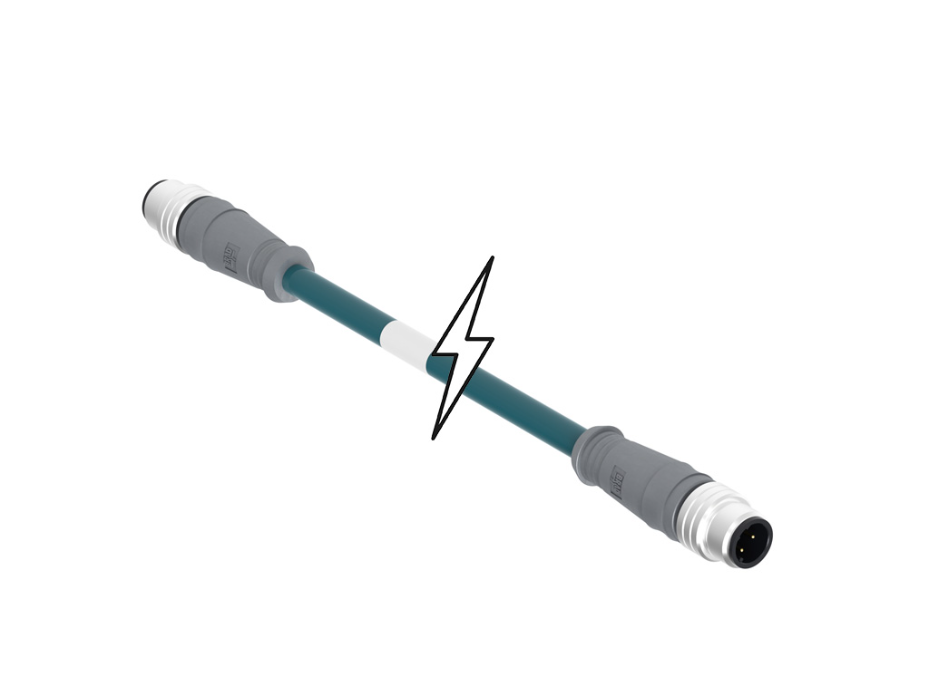 Micro-Change (M12) Double-Ended Cordset, 4 Poles, D-Coded, Male (Straight) to Male (Straight), 26 AWG, Shielded TPE Cable, 5.0m (16.40' ) Length, 6.00mm (.236") Diameter, Teal