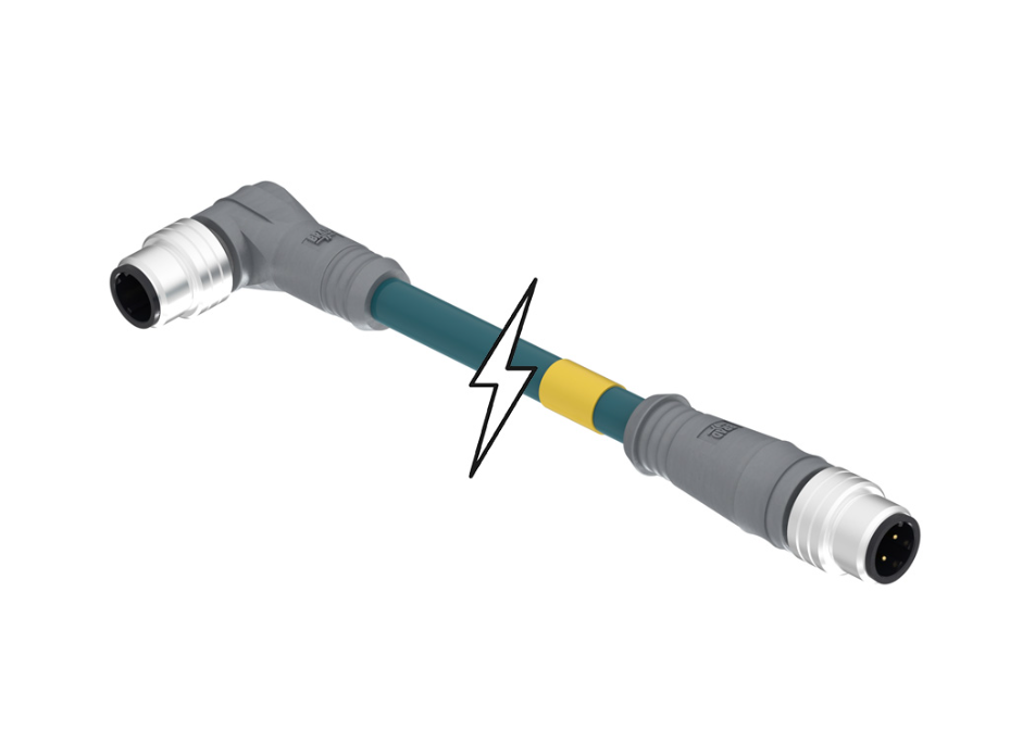 Micro-Change (M12) Double-Ended Cordset, 4 Poles, D-Coded, Male (Straight) to Male (90°), 26 AWG, Shielded TPE Cable, 2.0m (6.56' ) Length, 6.00mm (.236") Diameter, Teal