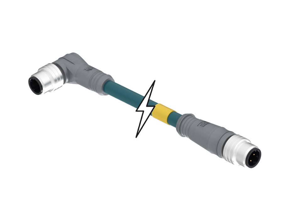 Micro-Change (M12) Double-Ended Cordset, 4 Poles, D-Coded, Male (Straight) to Male (90°), 26 AWG, Shielded TPE Cable, 10.0m (32.81' ) Length, 6.00mm (.236") Diameter, Teal