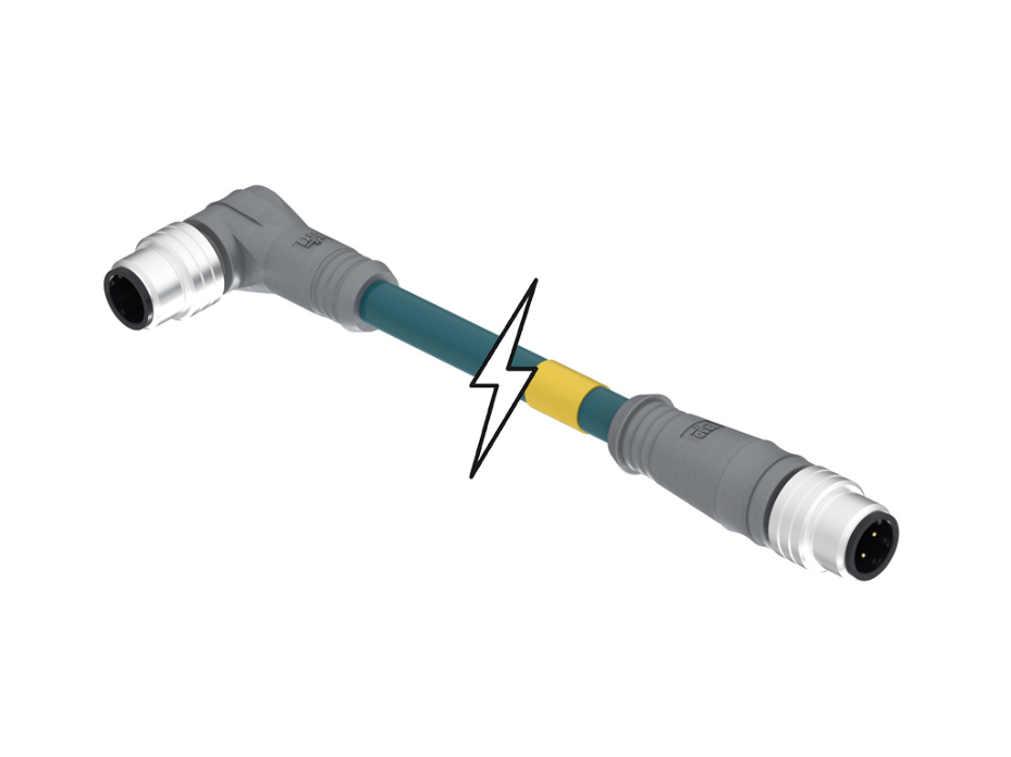 Micro-Change (M12) Double-Ended Cordset, 4 Poles, D-Coded, Male (Straight) to Male (90°), 26 AWG, Shielded TPE Cable, 20.0m (65.62' ) Length, 6.00mm (.236") Diameter, Teal