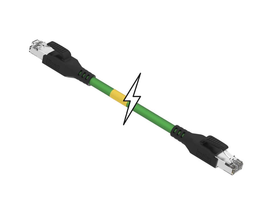 Double-Ended RJ-45 Cordset, 4 Poles, Male (Straight) to Male (Straight), 22 AWG, Shielded PUR Cable, 9.0m (29.53' ) Length, 6.70mm (.264") Diameter, Green