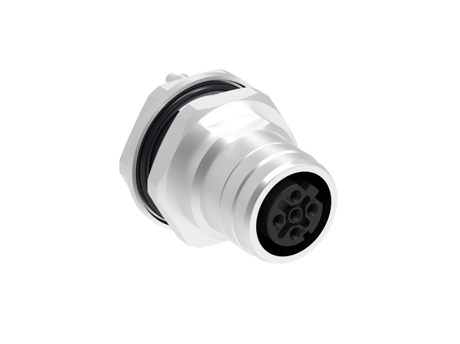 Ultra-Lock (M12) Ethernet Receptacle, FPM PG9, Female (Straight), Panel Mount 6.00mm Pins, 4 Poles, D-Coded