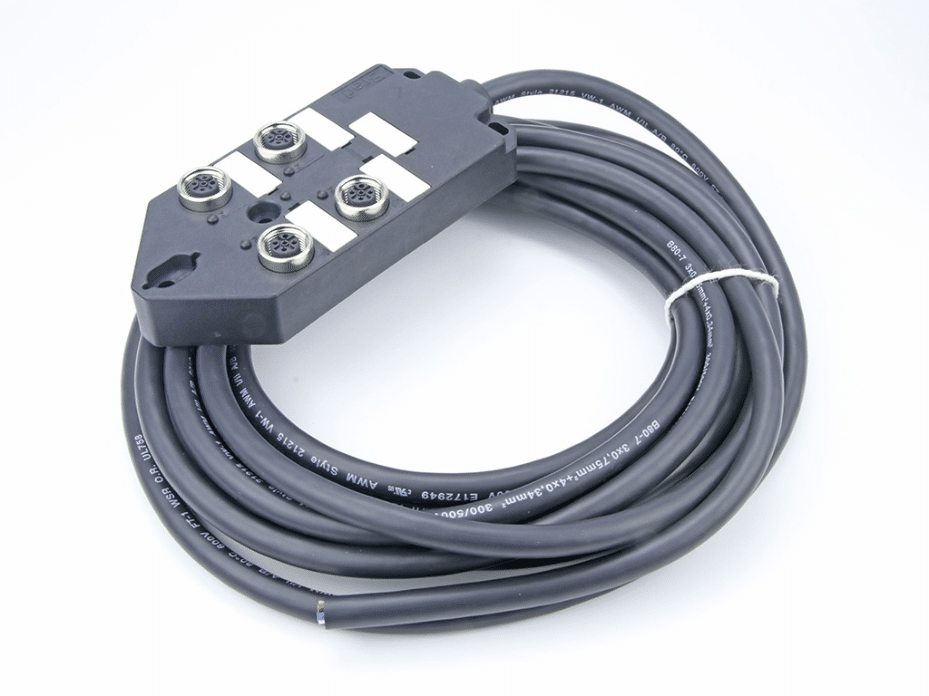 MPIS Micro-Change (M12) Passive Junction Box, Top-Mount, 4 Ports, LED for PNP Sensor, WSOR Cable, 5.0m Length