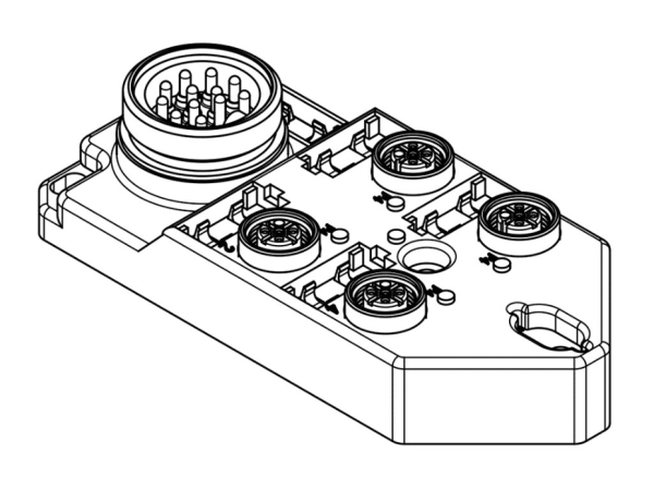 MPIS Micro-Change (M12) Passive Junction Box, Top-Mount, 4 Ports, LED for PNP Sensor, with Integral Mini-Change (12-Pole) Home Run Connector