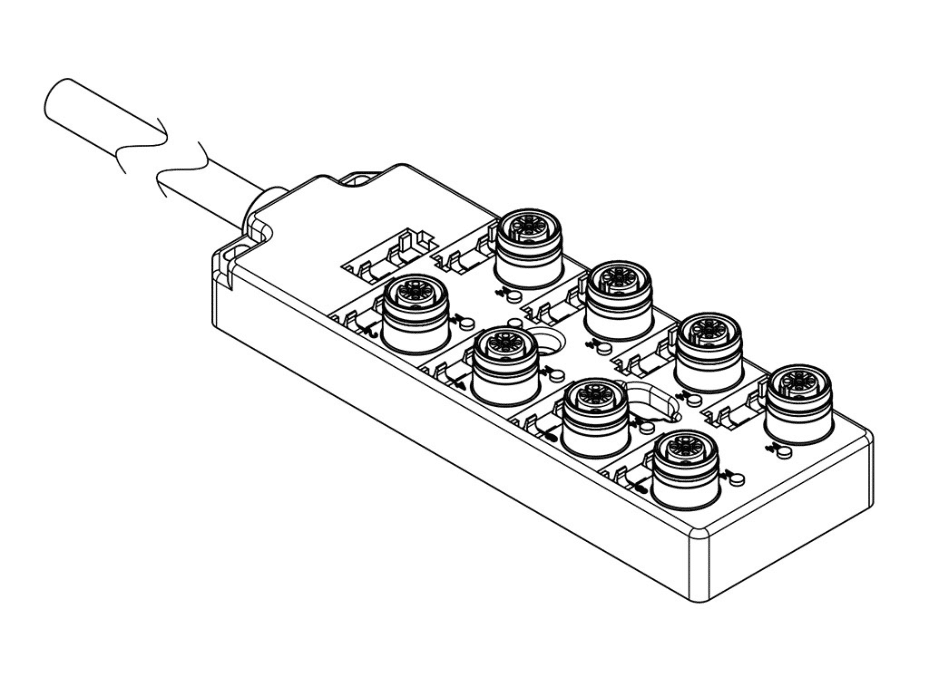 MPIS Ultra-Lock (M12) Passive Junction Box, Top-Mount, 8 Ports / 4 Poles, No LEDs, 10.0m Length, Single IO Per Port