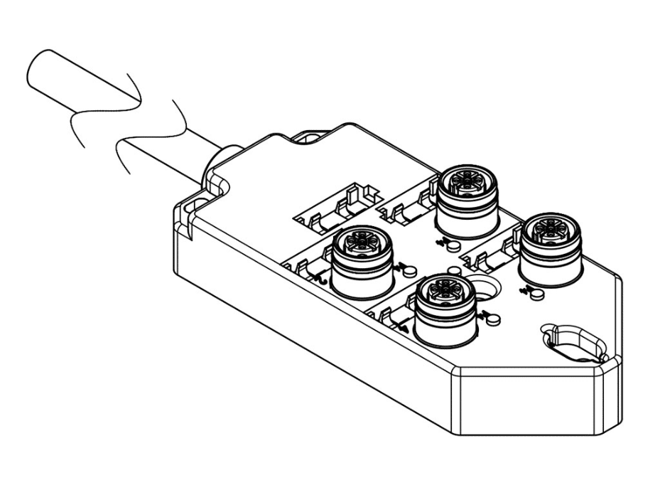 MPIS Ultra-Lock (M12) Passive Junction Box, Top-Mount, 4 Ports / 4 Poles, No LEDs, 15.0m Length, Single IO Per Port
