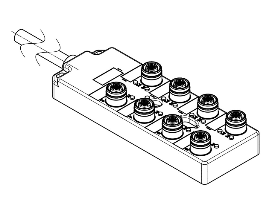MPIS Ultra-Lock (M12) Passive Junction Box, Top-Mount, 8 Ports / 5 Poles, No LEDs, 5.0m Length, Dual IO Per Port