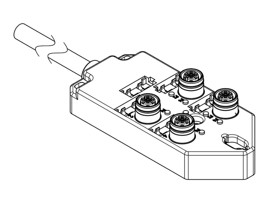 MPIS Ultra-Lock (M12) Passive Junction Box, Top-Mount, 4 Ports / 5 Poles, No LEDs, 10.0m Length, Dual IO Per Port