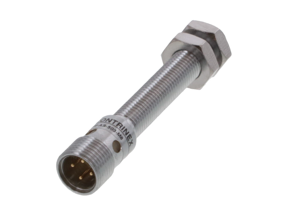 Contrinex Inductive Sensor, M8 Housing, 3mm Operating Distance, Embeddable, PNP, NO, 4-pin M12 Connector, 66mm Housing Length