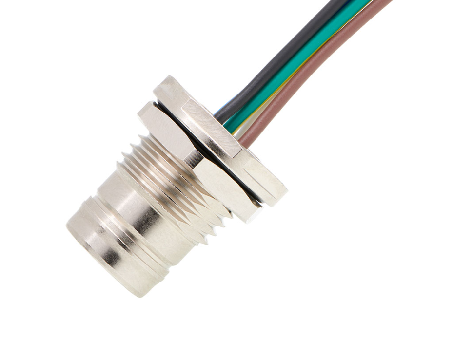 Ultra-Lock 2.0 (M12) Receptacle, 8 Poles, Female (Straight) to Leads, A-Coded, Back Panel Mount, M16 Mounting Threads, 0.30m (11.81") Length