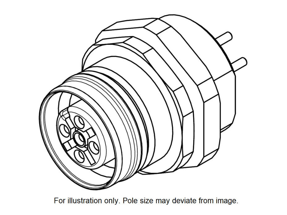 Ultra-Lock 2.0 (M12) Receptacle, 12 Poles, Female (Straight), A-Coded, Front Panel Mount, PG9 Mounting Threads, PCB Pins