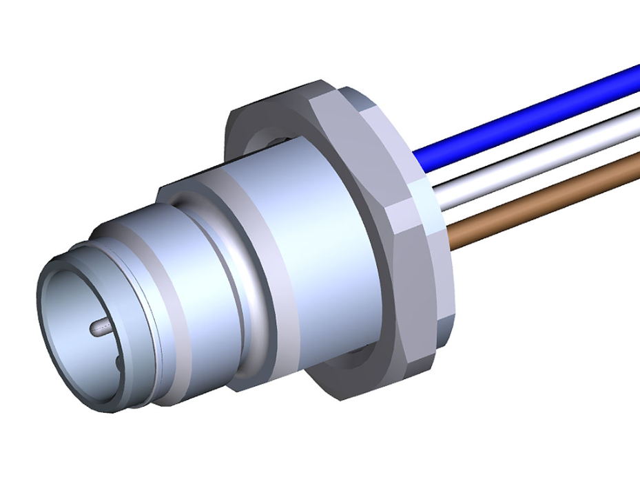 Ultra-Lock 2.0 (M12) Receptacle, 12 Poles, Male (Straight) to Leads, A-Coded, Back Panel Mount, M16 Mounting Threads, 0.30m (11.81") Length